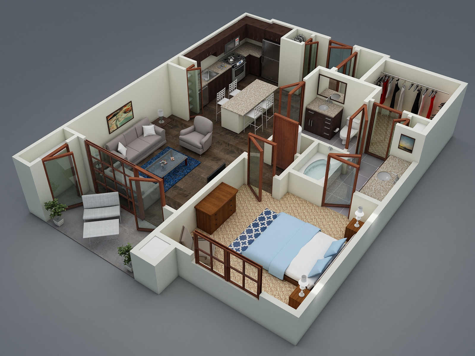 Floor plan for 1 bed, 1 bath, 828 sqft